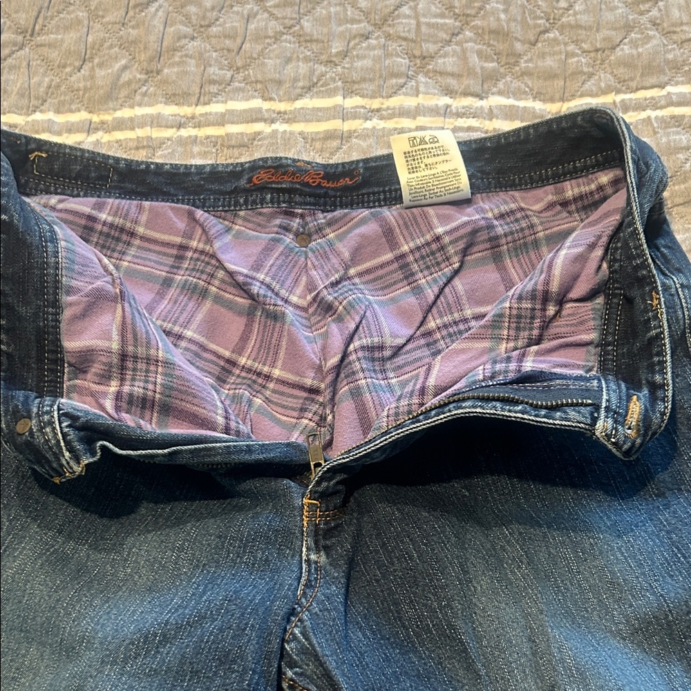 Eddie Bauer Women's Dark Blue Jeans with Plaid Lining